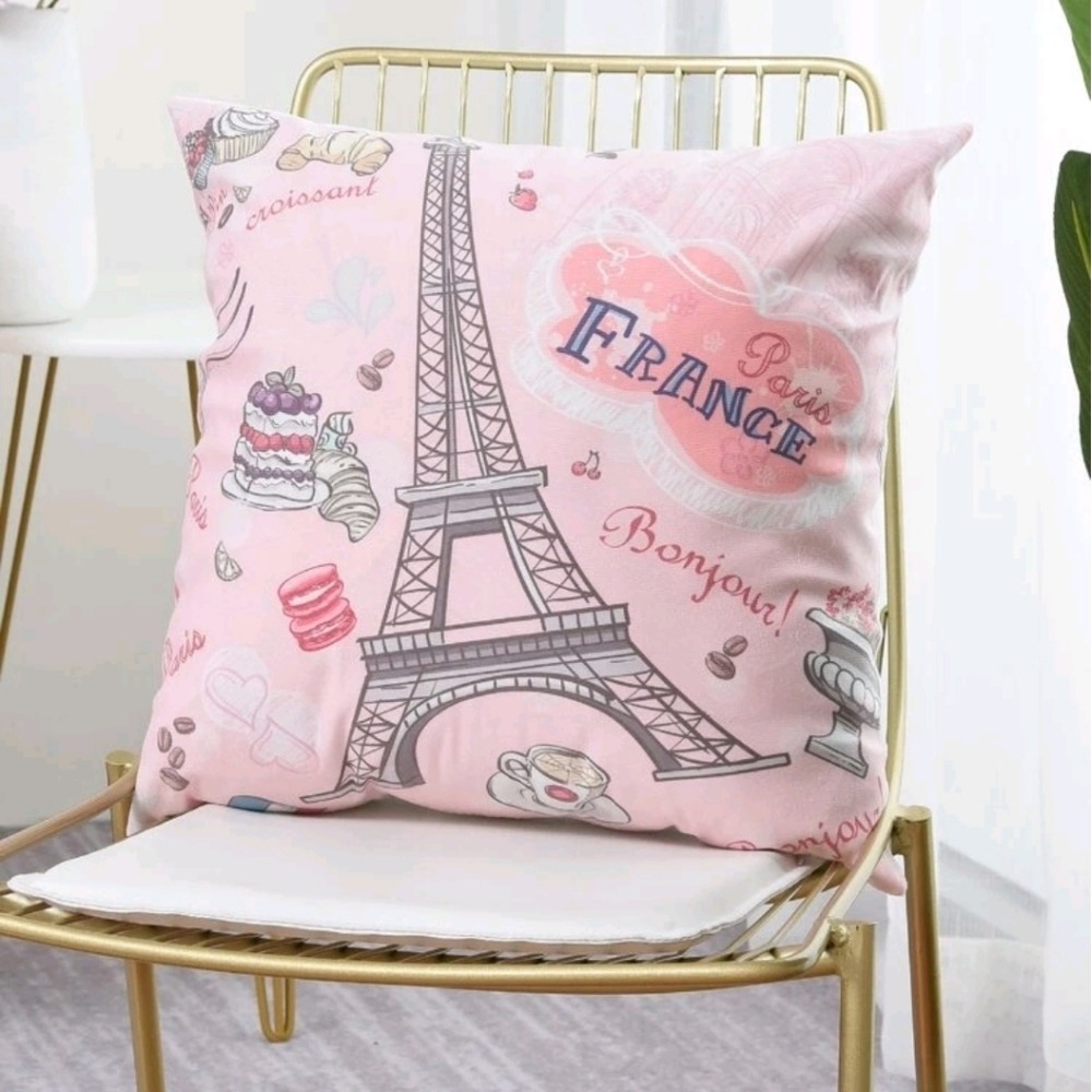Throw pillow Cover Case set of 2 Boho Decorative Pink Eiffel tower Paris French